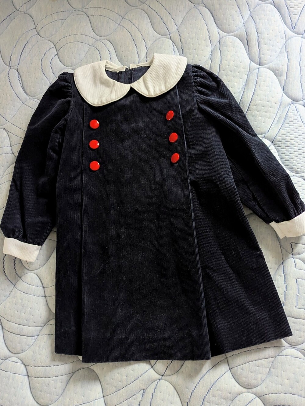 Vintage Girls Navy Corduroy Dress with White Collar-Madeline Vibes!